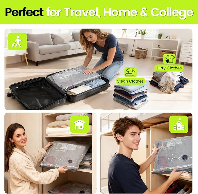 (17PACK) Travel Vacuum Bags with USB-Powered Pump (Plug to Work, No Battery) – Portable Vacuum Sealer for Travel & Home, Space-Saving Compression Bags for Clothes, Bedding & Seasonal Storage - Image 8