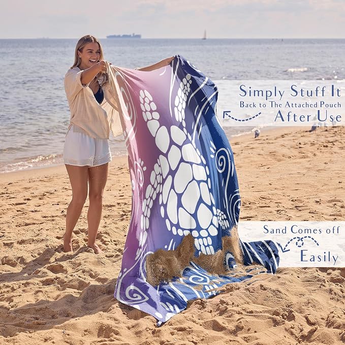 WEKAPO Beach Blanket Waterproof Sandproof Oversized Extra Large Sand Free Beach Mat with Stakes, Storage Bag - Essentials for Outdoor Beach, Picnic (Deep Blue Sea Turtle, 8 X 7 FT (1~4 Person)) - Image 5
