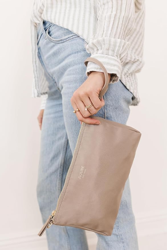 JuJuBe New 3-Piece Pouch Set, Diaper Bag Organizing Pouches, Convertible to Small Purse with Crossbody Strap, Zipper Cosmetic Pouch, Large, Medium, and Small, Taupe, Mothers Day Gift - Image 2