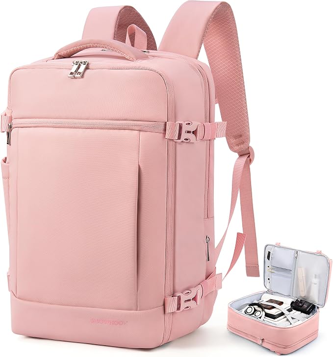 SHOWKOO Laptop Backpack for 17 Inch Laptop, 40L Expandable Large Capacity Backpack, TSA Carry On Travel Backpack with Padded Laptop Compartment, Water-Resistant College & Commuter Bag, Pink by SHOWKOO