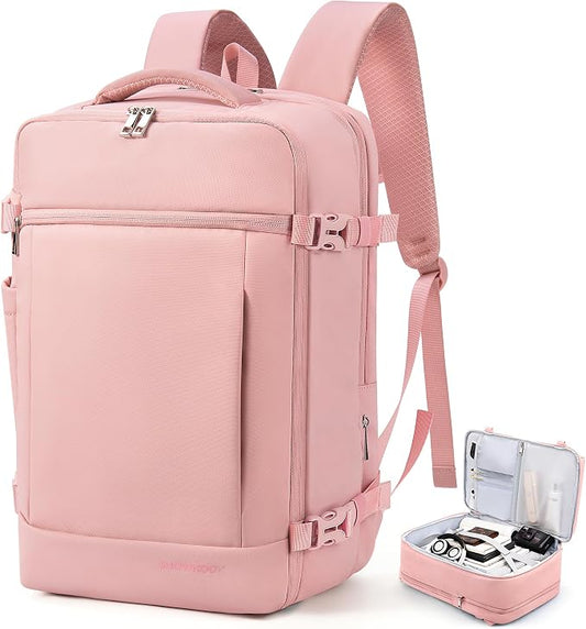 SHOWKOO Laptop Backpack for 17 Inch Laptop, 40L Expandable Large Capacity Backpack, TSA Carry On Travel Backpack with Padded Laptop Compartment, Water-Resistant College & Commuter Bag, Pink by SHOWKOO