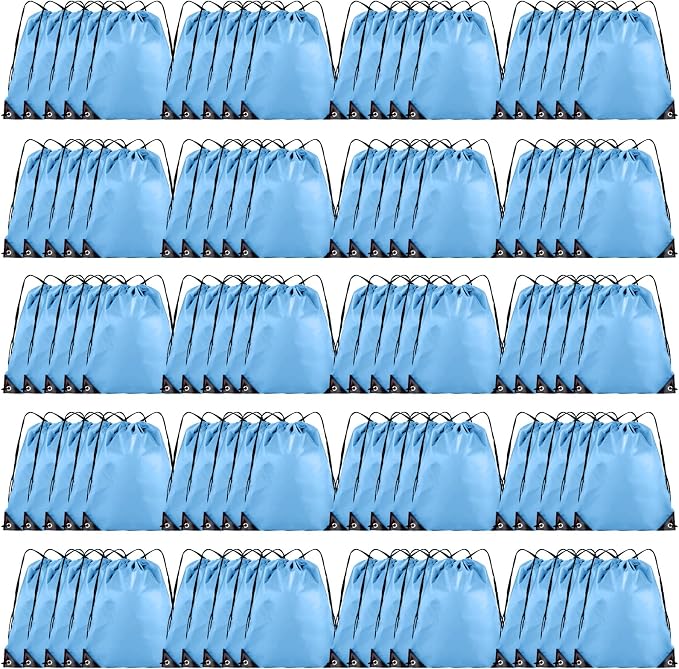 Grneric 100 Pieces Drawstring Backpack Bulk Cinch Sackpack Ployster Drawstring Bags for Gym Party Trip(Sky Blue) by Grneric