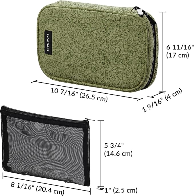 BYOOTIQUE 2 Pack Travel Makeup Brush Bag Cosmetic Brush Holder Organizer | Makeup Artist Bag Cosmetic,Pouch Zipper Bag,with Removable Mesh,for Brushes Cosmetics,Yellow and Green - Image 8