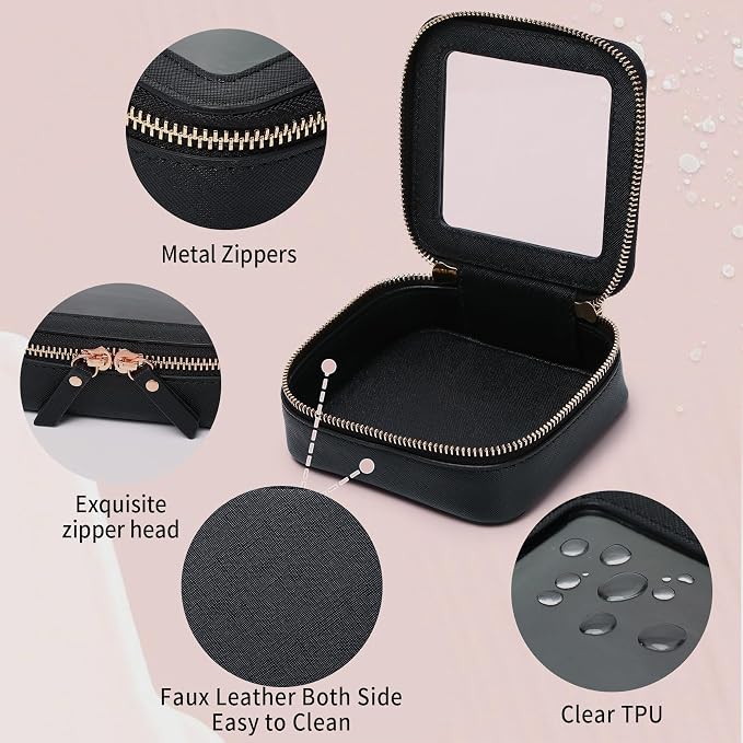 Clear Makeup Bag Set Portable Travel Cosmetic Bag and Toiletry Bag Women's Purse Pouch Cosmetic Stroage Organizer Bag with Zipper Car Essentials (Black, M+Mini) - Image 4