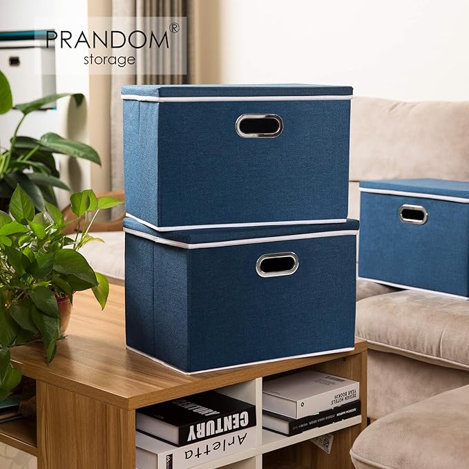 PRANDOM Large Collapsible Storage Bins with Lids [3-Pack] Fabric Foldable Storage Boxes Organizer Containers Baskets Cube with Cover for Home Bedroom Closet Office Royal Blue(17.7x11.8x11.8) - Image 2