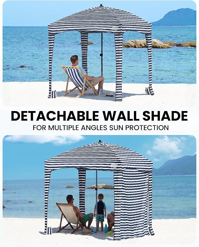 Qipi Beach Cabanas for Sand, Beach Canopy with Sandbags & Side Wall for Family, Easy Set Up Sun Shelter, UPF 50+ UV Protection with Roof Vent - Image 2