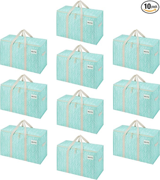 VENO 10 Pack Heavy Duty Moving Bags, Extra Large Storage Bags with Reinforced Handles & Strong Zippers, Foldable & Reusable Moving Box Alternative for Clothes & Dorm Storage by Veno