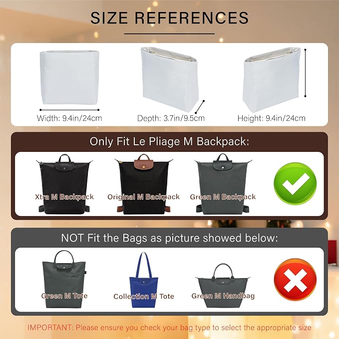 Soft Nylon Purse Organizer Insert for Longchamp Le Pliage M Backpack,Lightweight Luxury Long Champ Medium Backpack Divider Shaper,Zipper Bags Inner Linner with 4 Deepened Pockets,M/Beige - Image 2