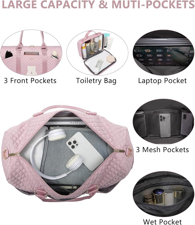 Women Weekender Travel Duffle Bag: Initial Duffel Overnight Bags with Shoe Compartment Large Carry on Tote with Toiletry Bag Weekend Traveling Yoga Gym Hospital Bag for Women with Wet Pocket Letter A - Image 2