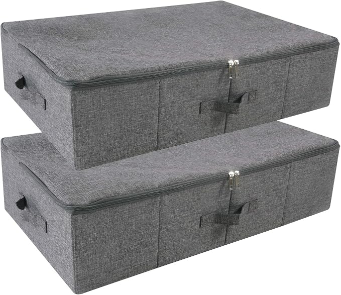 iwill CREATE PRO Pack of 2, Rigid Underbed Storage Boxes with Zip Lid for Clothes, Bedding Sheets, Blankets Organiser, Black Gray by iwillCREATEPRO