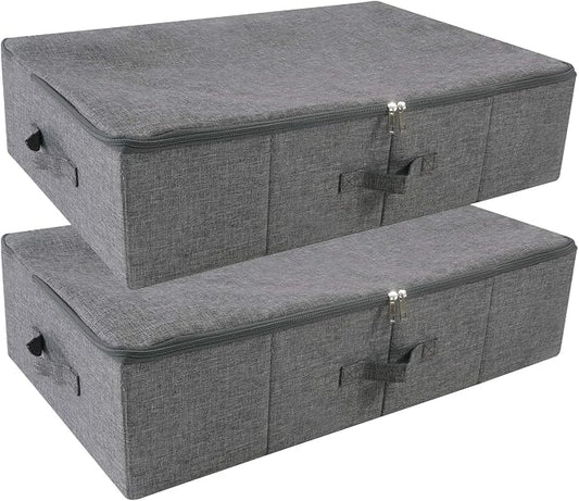 iwill CREATE PRO Pack of 2, Rigid Underbed Storage Boxes with Zip Lid for Clothes, Bedding Sheets, Blankets Organiser, Black Gray by iwillCREATEPRO