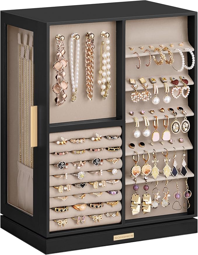 SONGMICS GISELLA Collection - Jewelry Box 360° Rotating, Jewelry Storage Case with 7 Drawers, Jewelry Organizer, Glass Window, Open Design, Great Gift, Ink Black UJBC201B01 by Unknown