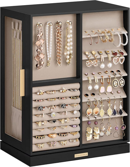 SONGMICS GISELLA Collection - Jewelry Box 360° Rotating, Jewelry Storage Case with 7 Drawers, Jewelry Organizer, Glass Window, Open Design, Great Gift, Ink Black UJBC201B01 by Unknown