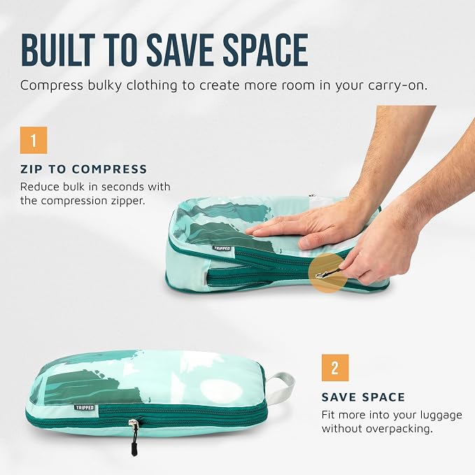 Compression Packing Cubes for Travel, 6-Piece Lightweight Packing Cubes Set for Carry-On Luggage & Backpacks – TRIPPED Travel Gear (Getaways) - Image 5