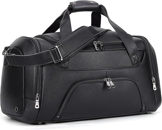 TIDING 21" Leather Travel Duffle Bag for Men Women, 40L Gym Sports Duffel Bag Waterproof Weekender Overnight Luggage Bag with Shoe Compartment by TIDING