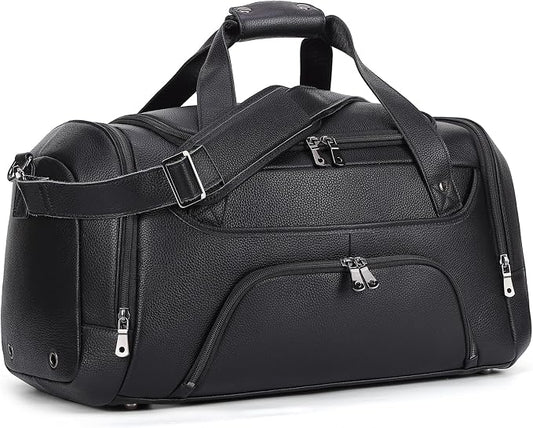 TIDING 21" Leather Travel Duffle Bag for Men Women, 40L Gym Sports Duffel Bag Waterproof Weekender Overnight Luggage Bag with Shoe Compartment by TIDING