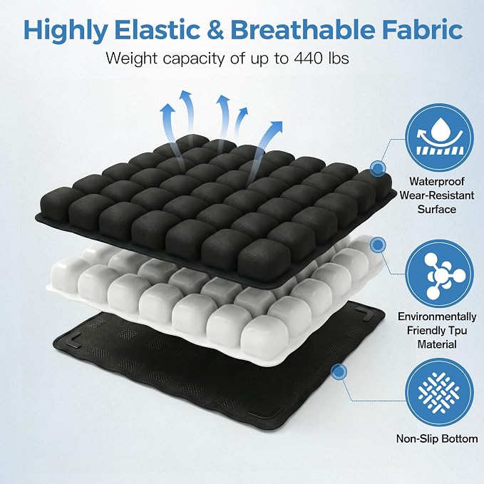 Sondour Travel Cushion Airplane Seat,Airplane Cushion for Long Flight,Press-Type Inflatable Wheelchair Seat Cushion,42 Airbags for Car,Office,Stadium,Ergonomic Comfort Support Pressure Relief-Black - Image 6