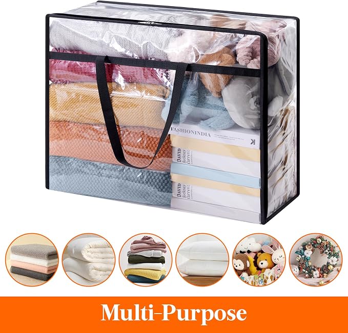 Lifewit 3 Pack Clear Clothes Storage Bags, 95L Plastic Blanket Storage Bag, Vinyl Foldable Moving Bags with Zipper, Closet Organizers and Storage Containers for Bedding, Duvet, Comforter - Image 5
