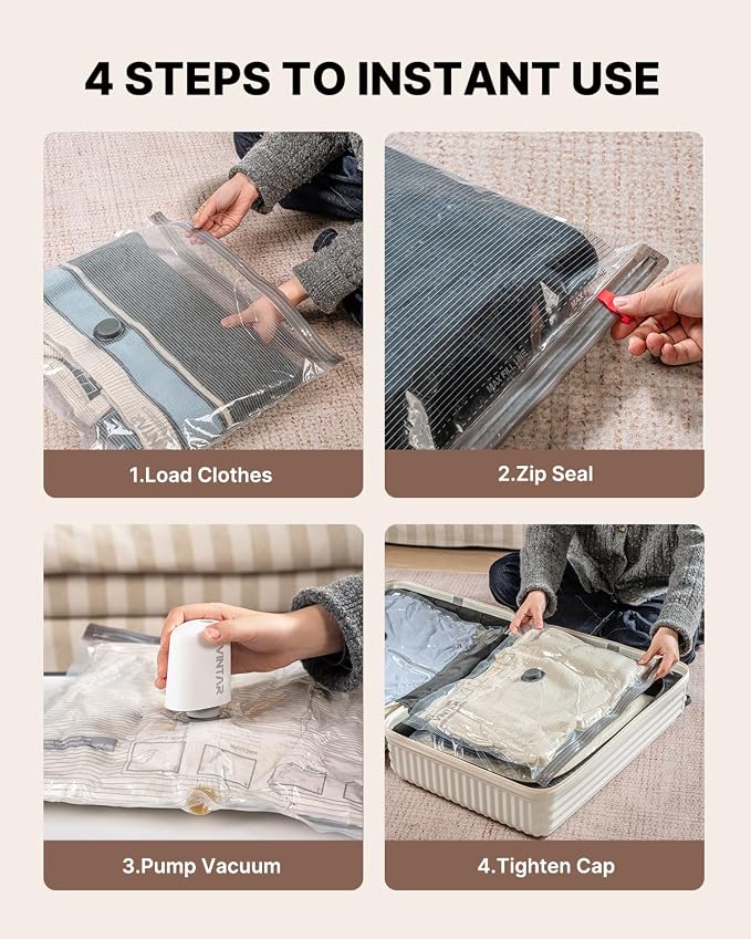 Vacuum Seal Bags for Clothing Travel with Rechargeable Cordless Pump, VINTAR 12 Pack Space Saver Vacuum Storage Bags(3J+3L+3M+3S), Compression Packing Bags for Luggage and Suitcase - Image 7