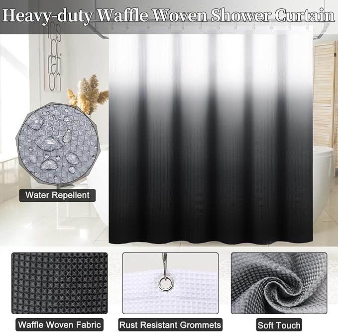 32PCS Bathroom Set Bathroom Accessories with Shower Curtain and Bath Towel,Trash Can,Bathroom Decor,Black Shower Curtain Set,Toilet Brush,Trash Can & 3PCS Soap Dispenser - Image 3