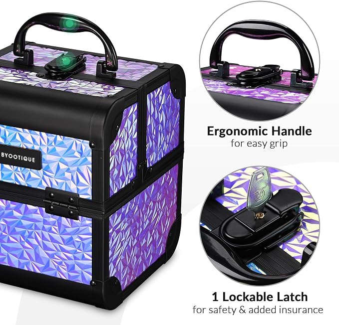 BYOOTIQUE 4in1 Cosmetology Case on Wheels w/Cosmetic Storage Makeup Artist | Aluminum Rolling Makeup Suitcase 360° Detachable Wheel Lockable Makeup Case Organizer w/ Mirror Nail Tech Mermaid Purple - Image 6