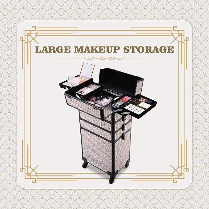 BYOOTIQUE Rolling Makeup Case 4in1 Cosmetology case on wheels Makeup Artist | Aluminum Rolling Makeup Suitcase with 360° Detachable Wheel Lockable 54Lb Large Capacity Organizer Nail Tech AD Graphite - Image 2