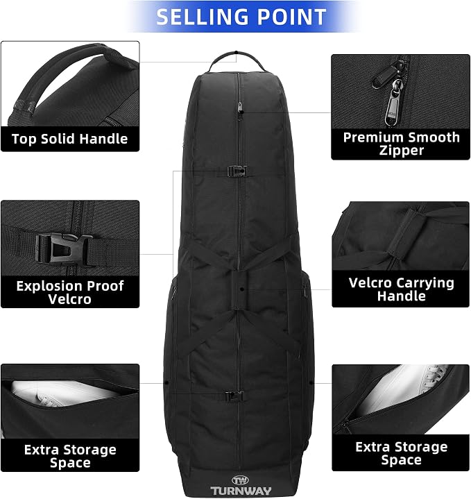 TurnWay Foldable Padded Golf Travel Bag, Heavy Duty 900D Polyester Golf Club Bag Waterproof Golf Carry Bag Cart Bag with Wheels, Soft-Sided Spacial Size for Golf Gear Transportation - Image 2