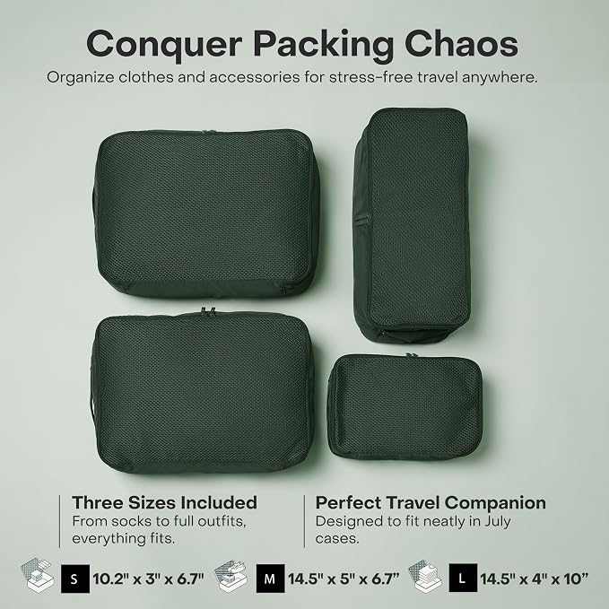 July Packing Cells - 4 Set Packing Cubes Luggage Organizer Bags (S, M, 2 x L), Must-Have Suitcase Organizer for Travel, Road Trip & Camping Accessories, Stain-proof, Washable, 3 Sizes - Forest - Image 2