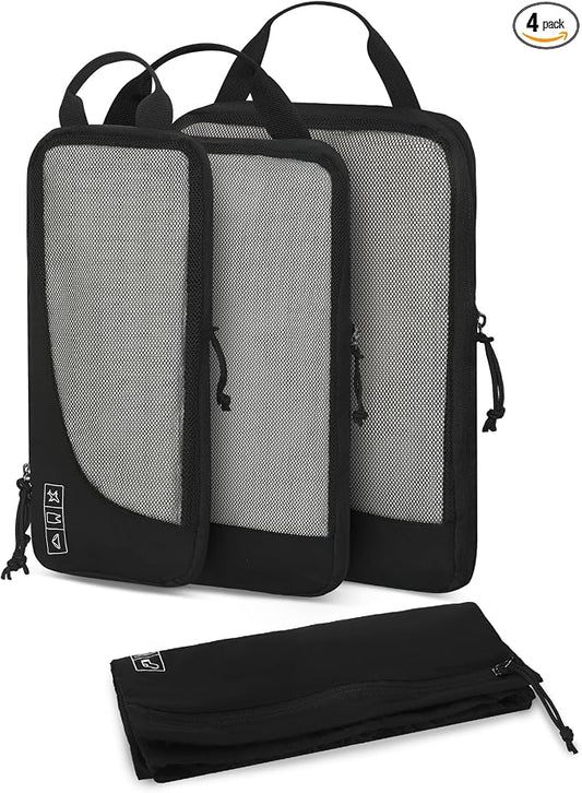 Hynes Eagle 6 Set/ 4 Set/ 2 Set Compression Packing Cubes Travel Essentials Lightweight Nylon Luggage Suitcase Organizer Bag Black 4PCS by HynesEagle