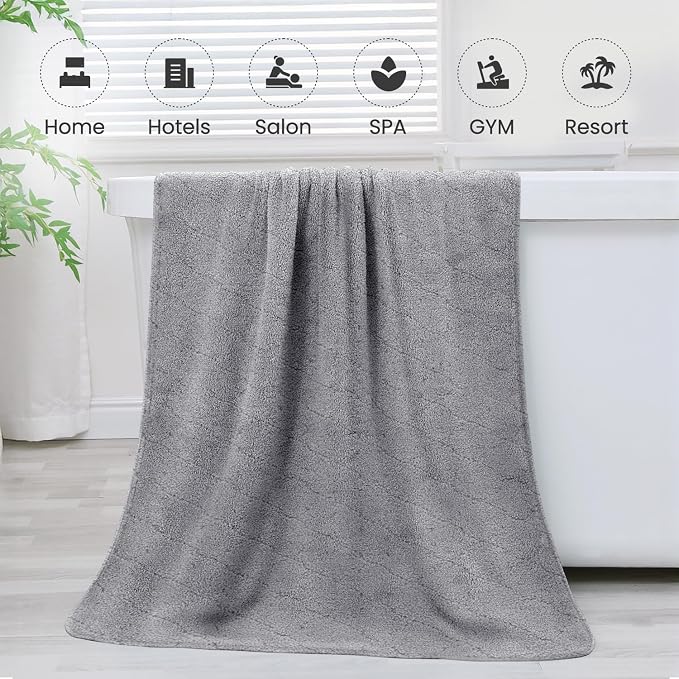 JML Microfiber Bath Towels, Oversized, Ultra Soft, Super Absorbent and Fast Drying, No Fading and Multipurpose Use for Sports, Travel, Fitness, SPA and Yoga (Coral Fleece - Grey, 30 in x 60 in) - Image 8