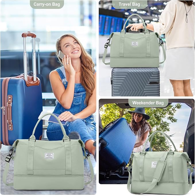 Travel Duffel Bag with Shoes Compartment,Weekender Bags for Women Travel | Overnight Carry-On Bag with Toiletry Bag, For Spirit Airlines 18x14x8 Personal Item Bag - Image 9