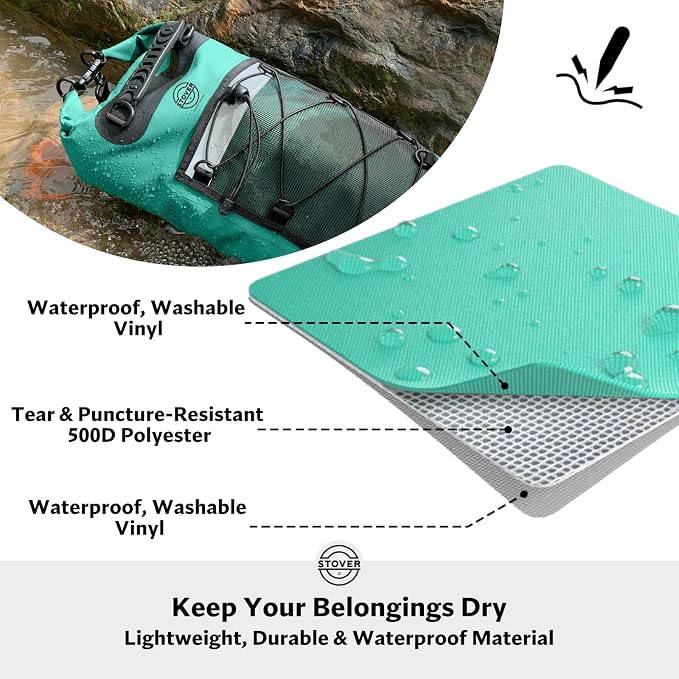 STOVER 5/10/25/30/40L Waterproof Dry Backpack & Phone Case- Large Floating Dry Bag for Kayaking, Travel, Hiking, Fishing, Camping, Motorcycles & Beach, Heavy-Duty Roll Top Men/Women (Teal) - Image 2