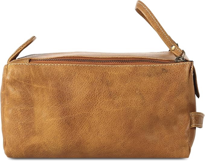 KomalC Premium Buffalo Leather Toiletry Bag for Men & Women With Water resistant Lining, Grooming Travel Pouch, Unisex Wash Bag for Toiletries, Gifts for Men and Women - Image 3
