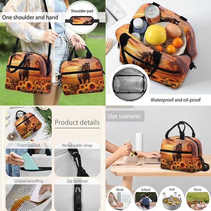 Brown Horse Sunflower Sunset Student Schoolbag Big Capacity Book Bags Laptop Backpack for Kids Girls Boys Pencil Case Lunch Bag Water Cup Pouch Travel Bookbag Rucksack with Compartments - Image 6