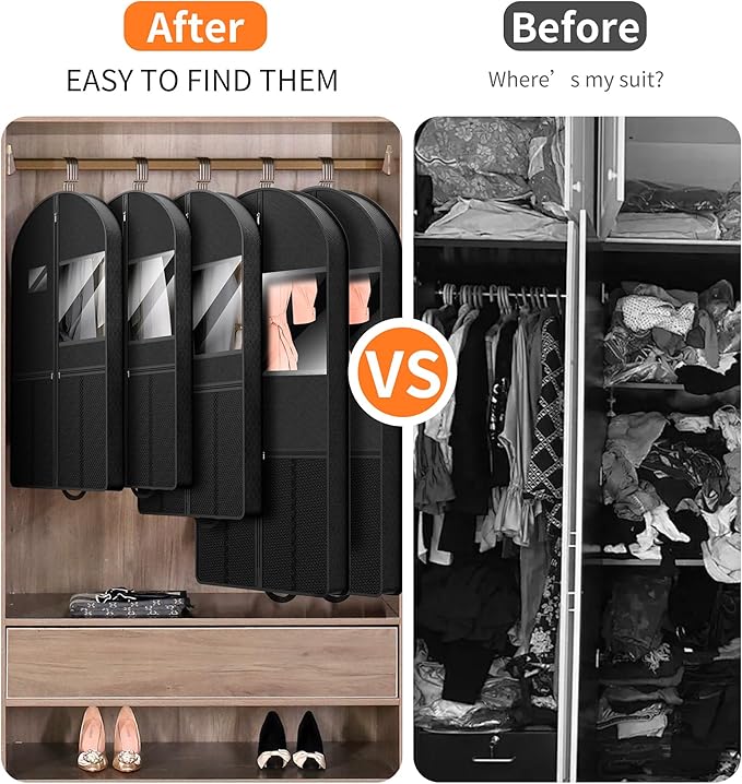 Garment Bag Travel Hanging Clothes: 54 Inch 2 Packs Fabric Breathable Foldable Zippered Pockets - Closet Storage Cover Packable - Men's Suit Shirts Uniform Jacket Jersey Tuxedo - Image 7