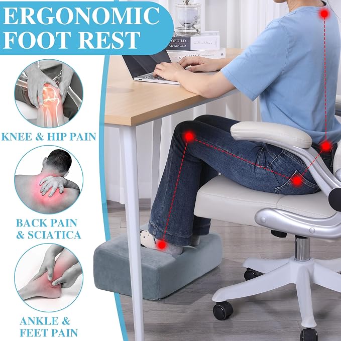 Under Desk Foot Rest, ROYALAY Ergonomic Office Footrest with 3 Adjustable Heights, High-Density Memory Foam Leg Rest for Home, Travel, Airplane with Washable Cover - Image 4
