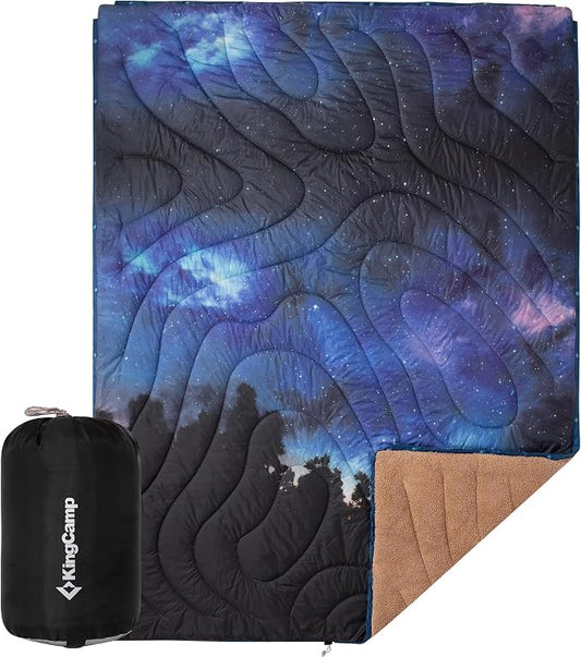 KingCamp Ultralight Camping Blanket, Packable Down Alternative Puffy Printed Wearable Blanket with Snap Buttons & Corner Loops Weatherproof Quilt for Outdoor Travel Stadium (79" x 57", Forest) by KingCamp