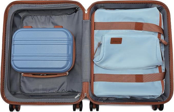 Kono Luggage Set 4 Piece Carry On Hardside Luggage with Spinner Wheels | Lightweight PC+ABS Carry On Suitcase with TSA Lock Apricot Blue - Image 8