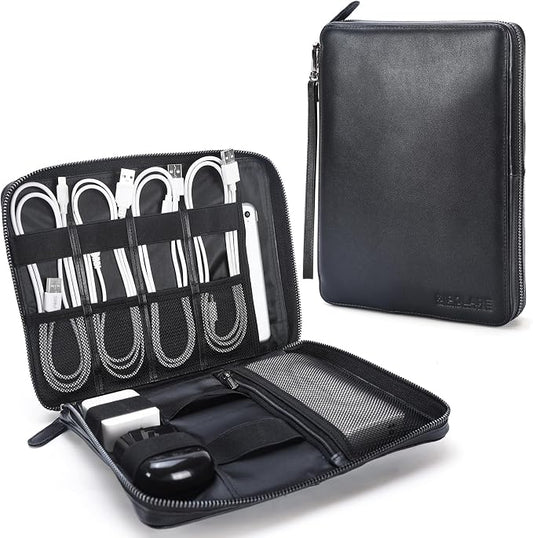 Polare Full Grain Leather Travel Cable Organizer Case Electronics Accessories Carry Bag with YKK Zippers Tech Storage Bag for Cables, Power Bank, USB, SD Card, Travel Essentials by polareoriginal