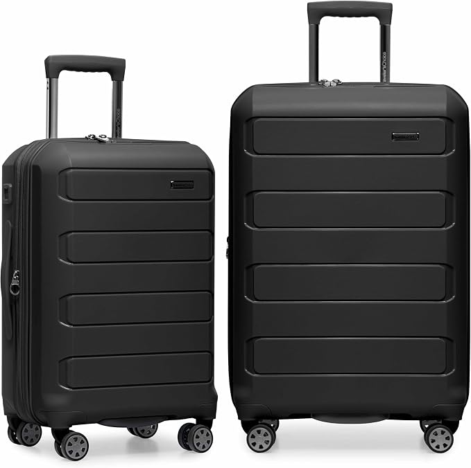 Traveler's Choice Pagosa Hardshell Expandable Luggage with Spinner Wheels, Black, 2-Piece Set (22/27) by TravelersChoice