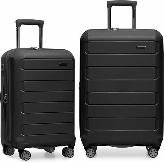Traveler's Choice Pagosa Hardshell Expandable Luggage with Spinner Wheels, Black, 2-Piece Set (22/27) by TravelersChoice