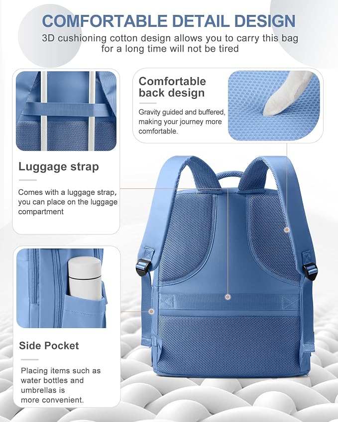 coowoz Large Travel Backpack Carry On for Women Man Waterproof Gym Backpacks with Laptop Compartment Mochila de Viaje Teacher Personal Item Backpack Rucksack Airplane Accessories Must Haves Sky Blue - Image 5