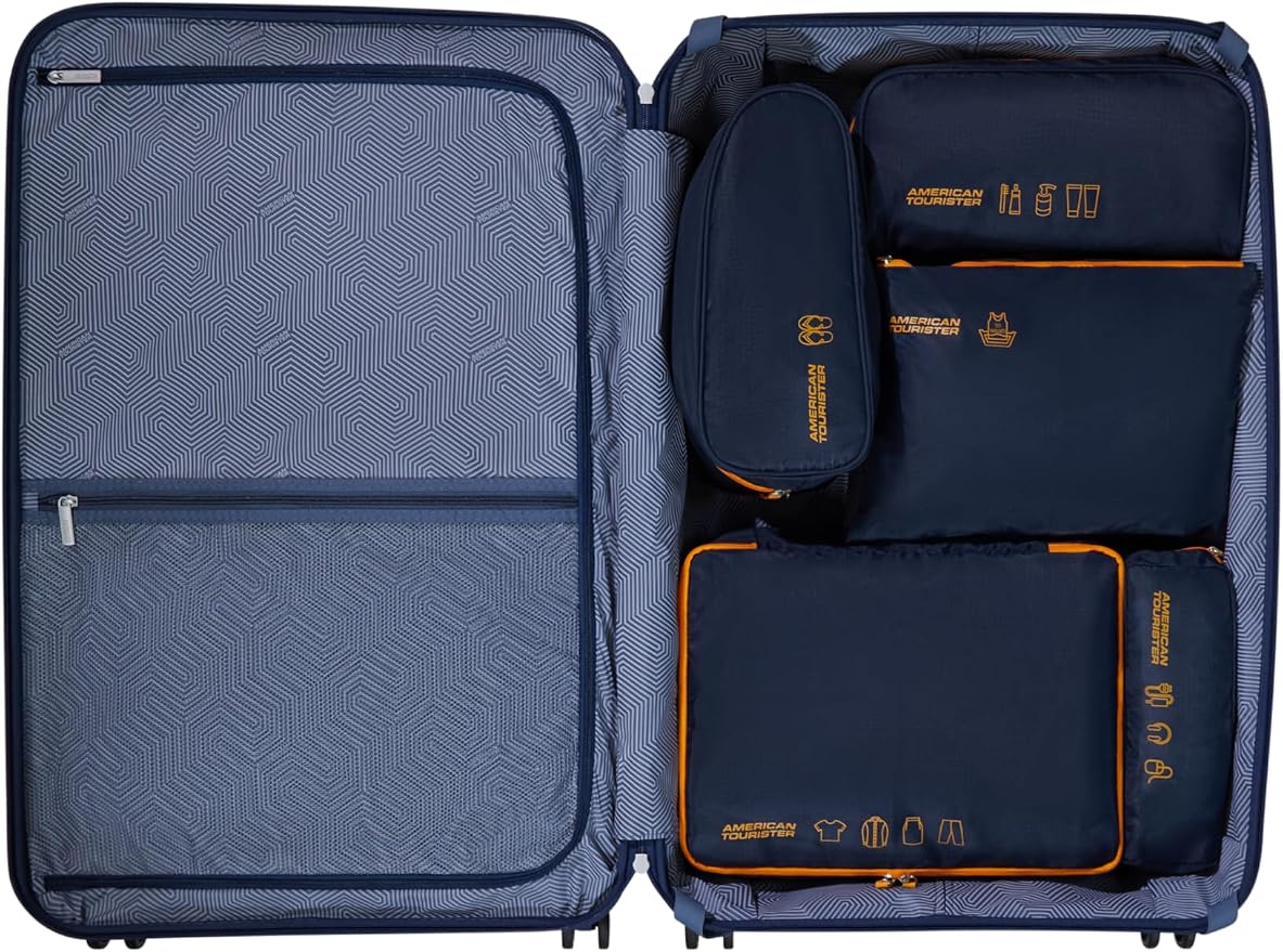 American Tourister Packing Cube Set 5 Pieces - Travel Organiser & Suitcase for Clothes, Shoes and Accessories, Luggage Organiser for Suitcases and Hand Luggage, Dark Blue/Orange - Image 2