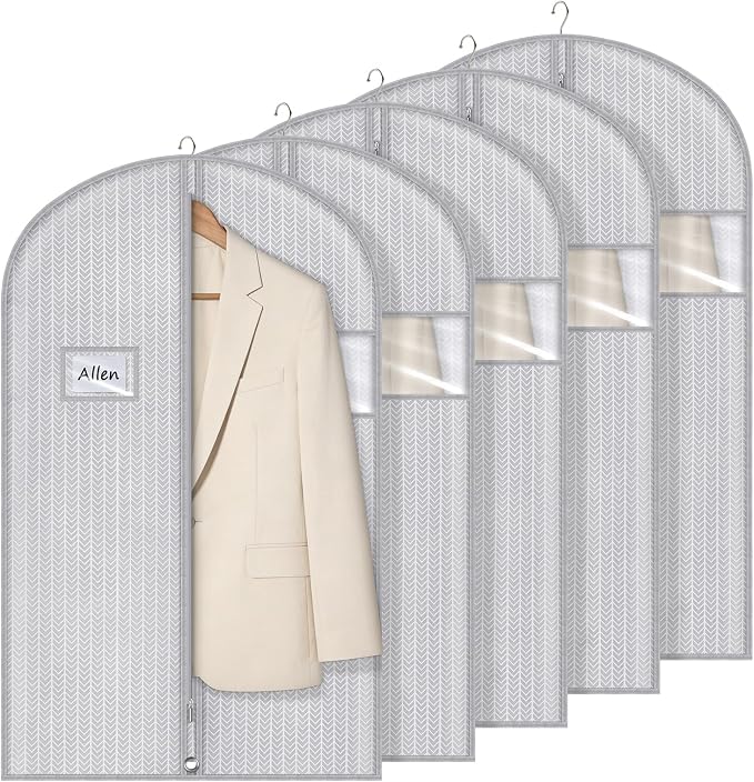 Syeeiex 40" Suit Bag, Set of 5 Garment Bags for Hanging Clothes, Suit Bags for Closet Storage, Garment Bags for Storage Suits,T-shirts, Jackets and Coats(Grey Arrow) by syeeiex