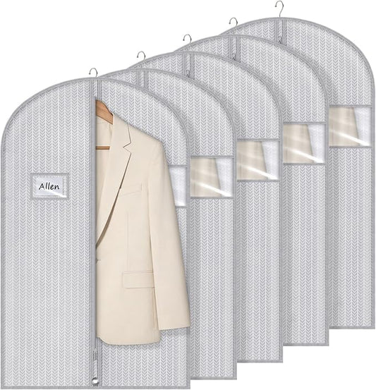 Syeeiex 40" Suit Bag, Set of 5 Garment Bags for Hanging Clothes, Suit Bags for Closet Storage, Garment Bags for Storage Suits,T-shirts, Jackets and Coats(Grey Arrow) by syeeiex