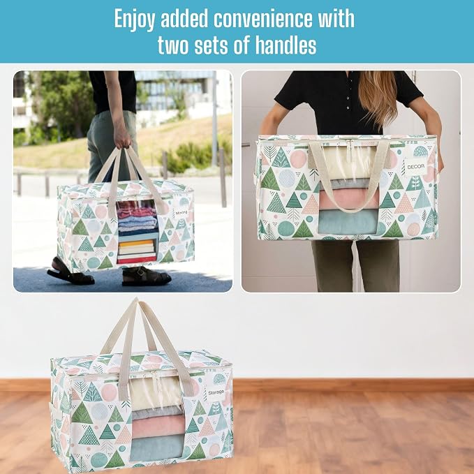 VENO 6 Pack Moving Bags, Large Christmas Storage Bins with lids, Packing Supplies for College, Alternative to Moving Boxes, Foldable, Heavy-Duty Tote, Christmas Pattern (Pastel Forest, 6 Pack) - Image 5