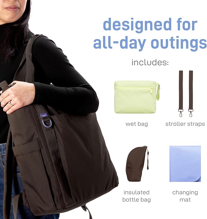 Ubbi Fleuri All-Day Diaper Bag Backpack, Features 12 Pockets, Insulated Bottle Pocket, Wet Bag, Changing Mat, Stroller Straps and Dust Pouch, Lightweight, Easy-Clean & Travel Ready, Ganache - Image 4