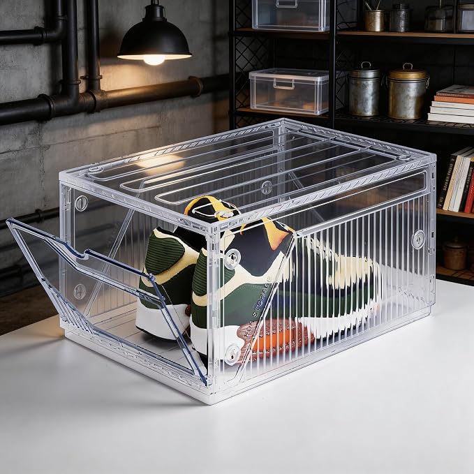 XX-Large Shoe Sneaker Storage Boxes for Size 14, Stackable & Thicken Clear Plastic Shoe Organizers 1Pack for Entryway Closet Under Bed, Shoe Storage Cabinets Container Display Case w/ Magnetic Door by BROVIEW-EnjoytheArtofLife