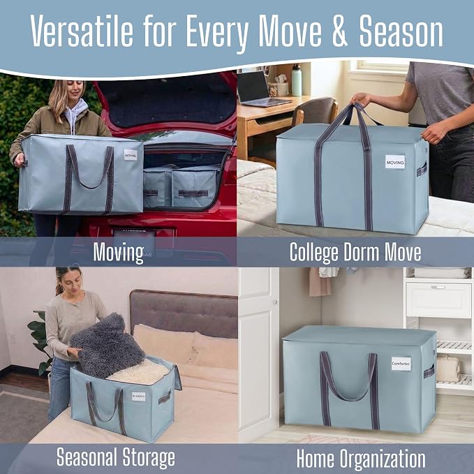 VENO 6 Pack Heavy Duty Moving Bags, Extra Large Storage Bags with Reinforced Handles & Strong Zippers, Foldable & Reusable Moving Box Alternative for Clothes & Dorm Storage - Image 6