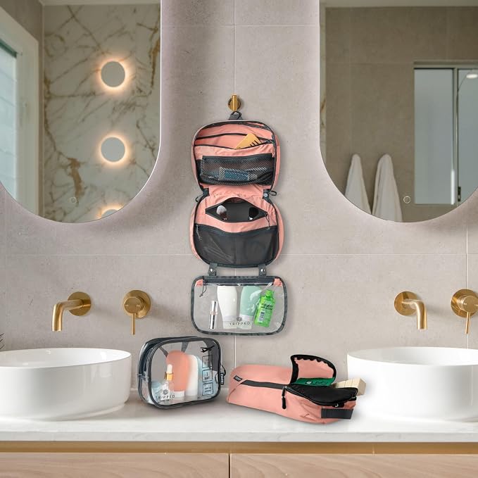 Toiletry Bag Kit 3 Piece Set: Hanging Travel Toiletry Bag + 311 TSA Cosmetic Liquid Bag + Accessory Organizer Pouch - Image 9